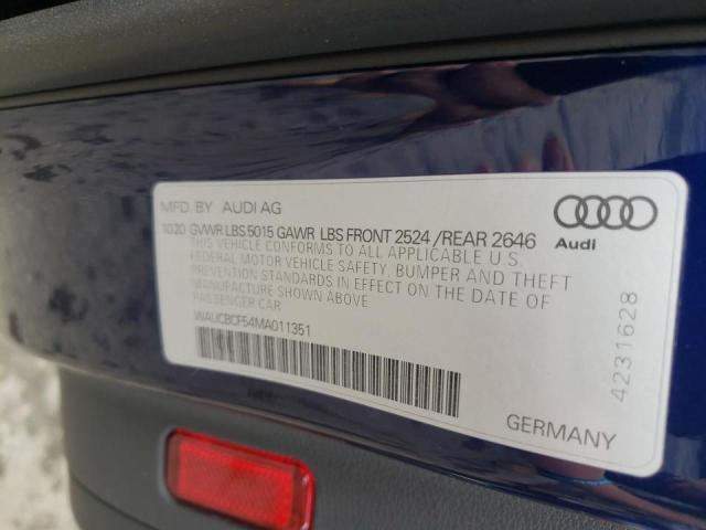 Photo 10 from auction – 2021 AUDI A5 PREMIUM with VIN WAUCBCF54MA011351