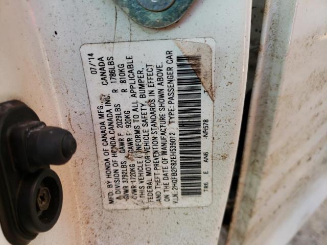 Photo 10 from auction – 2014 HONDA CIVIC EX with VIN 2HGFB2F82EH539012