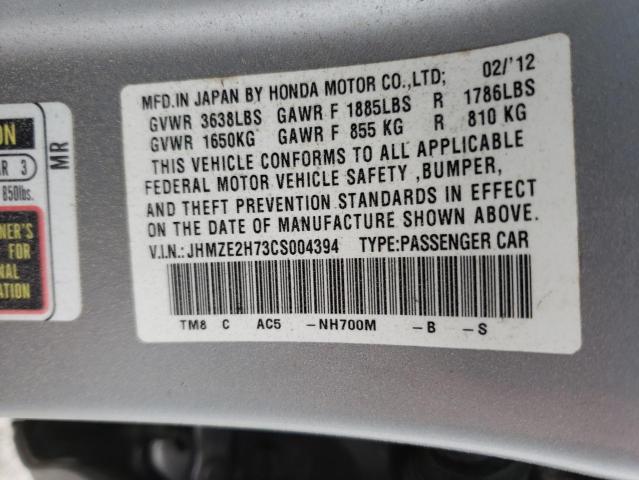 Photo 10 from auction – 2012 HONDA INSIGHT EX with VIN JHMZE2H73CS004394