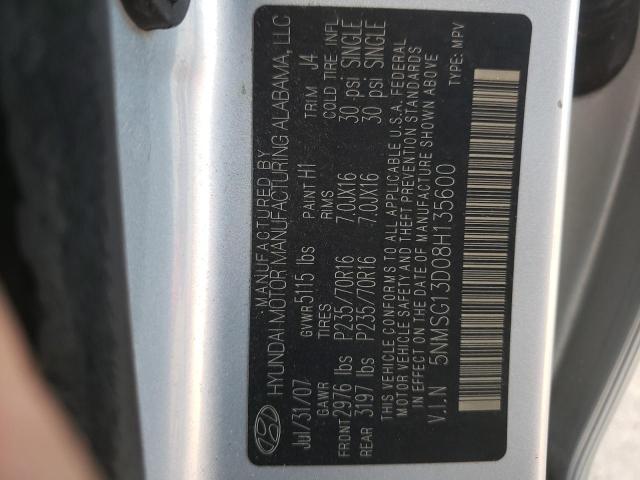 Photo 10 from auction – 2008 HYUNDAI SANTA FE G with VIN 5NMSG13D08H135600