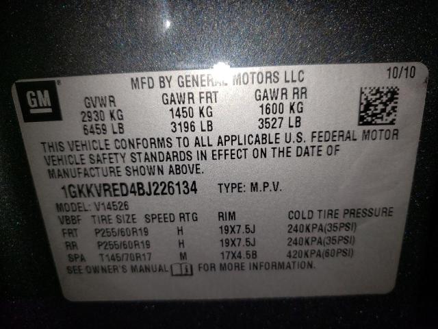 Photo 10 from auction – 2011 GMC ACADIA SLT with VIN 1GKKVRED4BJ226134