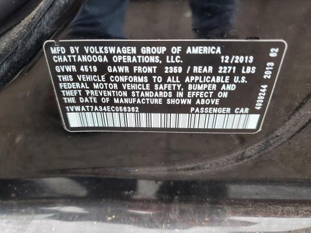 Photo 10 from auction – 2014 VOLKSWAGEN PASSAT S with VIN 1VWAT7A34EC056362