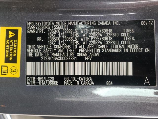Photo 10 from auction – 2013 LEXUS RX 350 with VIN 2T2ZK1BAXDC097891