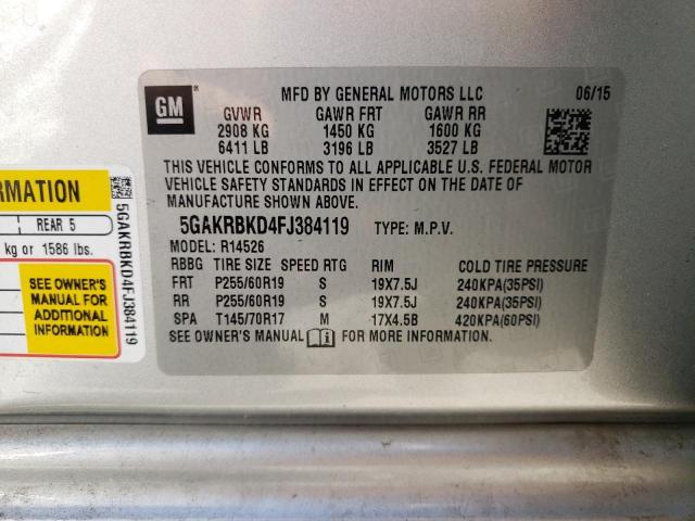 Photo 10 from auction – 2015 BUICK ENCLAVE with VIN 5GAKRBKD4FJ384119