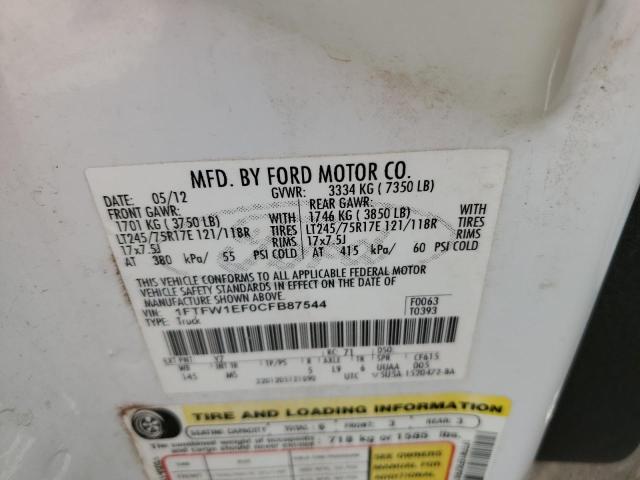 Foto 10 de la subasta – 2012 FORD F150 SUPER con VIN 1FTFW1EF0CFB87544
