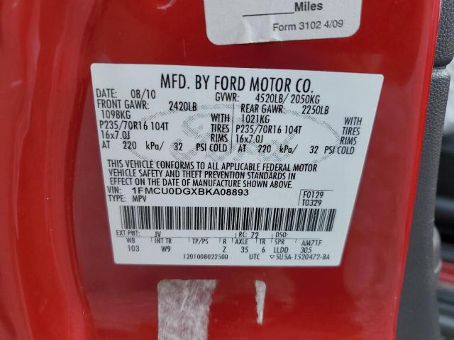 Photo 10 from auction – 2011 FORD ESCAPE XLT with VIN 1FMCU0DGXBKA08893