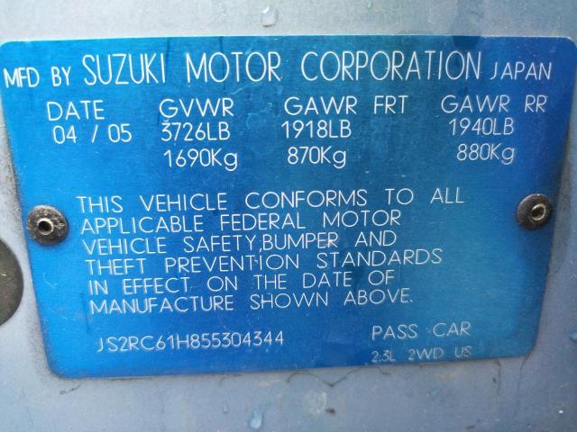 Photo 10 from auction – 2005 SUZUKI AERIO SX with VIN JS2RC61H855304344