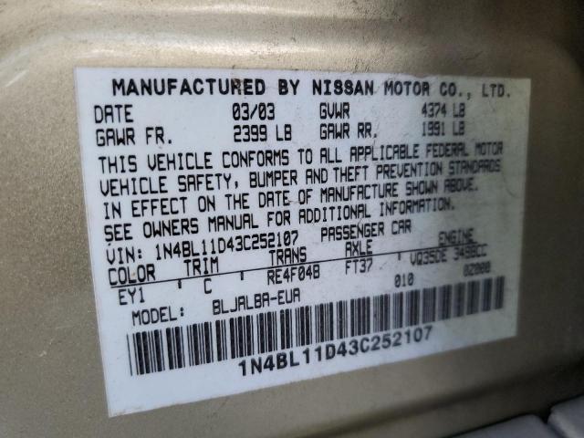 Photo 10 from auction – 2003 NISSAN ALTIMA SE with VIN 1N4BL11D43C252107