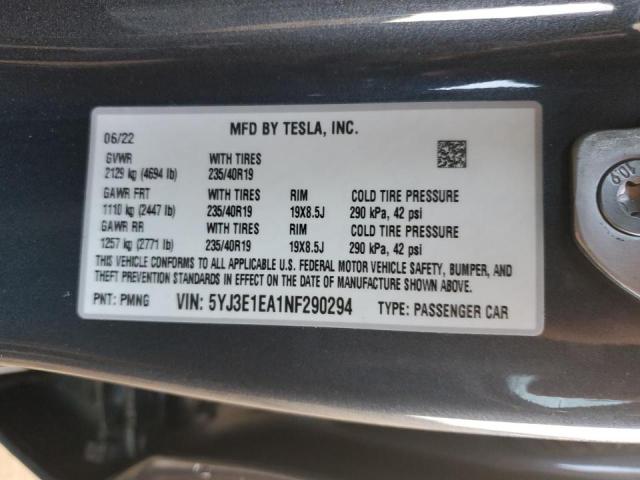 Photo 10 from auction – 2022 TESLA MODEL 3 with VIN 5YJ3E1EA1NF290294