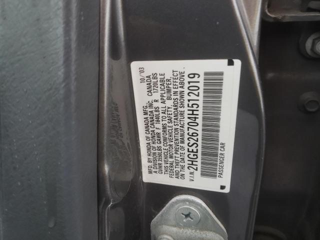 Photo 10 from auction – 2004 HONDA CIVIC EX with VIN 2HGES26704H512019