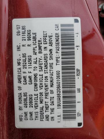 Photo 10 from auction – 2008 ACURA TL with VIN 19UUA66208A010660