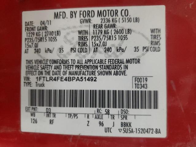 Фото 10 с аукциона – 2011 FORD RANGER SUP с VIN 1FTLR4FE4BPA51492