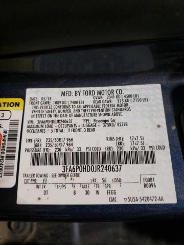 Photo 10 from auction – 2018 FORD FUSION SE with VIN 3FA6P0HD0JR240637
