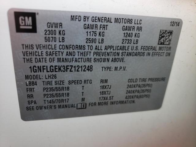 Photo 10 from auction – 2015 CHEVROLET EQUINOX LT with VIN 1GNFLGEK3FZ121248