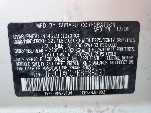 Photo 10 from auction – 2019 SUBARU CROSSTREK with VIN JF2GTACC7K8288431
