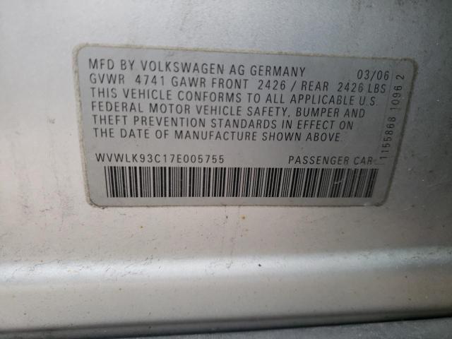 Photo 10 from auction – 2007 VOLKSWAGEN PASSAT 2.0 with VIN WVWLK93C17E005755