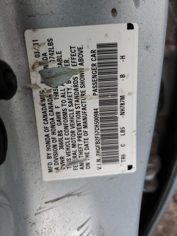 Photo 10 from auction – 2012 HONDA CIVIC LX with VIN 2HGFB2F57CH500984