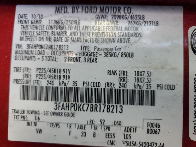 Photo 12 from auction – 2011 FORD FUSION SPO with VIN 3FAHP0KC7BR178213