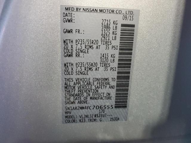 Photo 10 from auction – 2015 NISSAN PATHFINDER with VIN 5N1AR2MM4FC706555