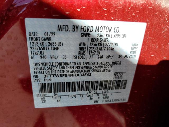 Photo 10 from auction – 2022 FORD MAVERICK X with VIN 3FTTW8F94NRA33543