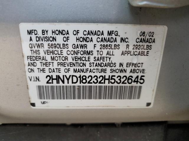 Photo 10 from auction – 2002 ACURA MDX with VIN 2HNYD18232H532645