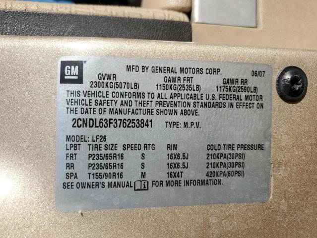 Photo 10 from auction – 2007 CHEVROLET EQUINOX LT with VIN 2CNDL63F376253841