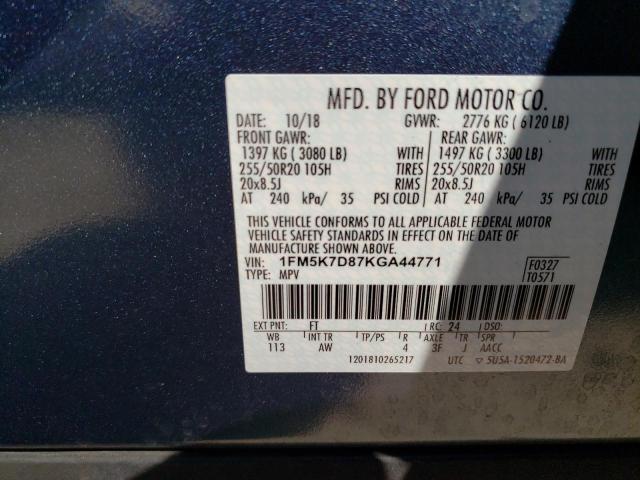 Zdjęcie 10 z aukcji – 2019 FORD EXPLORER X z VIN 1FM5K7D87KGA44771