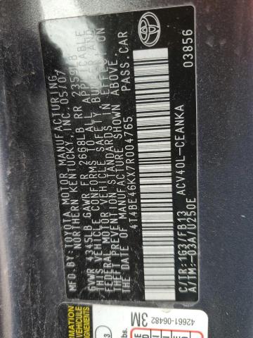 Photo 10 from auction – 2007 TOYOTA CAMRY CE with VIN 4T4BE46KX7R004765