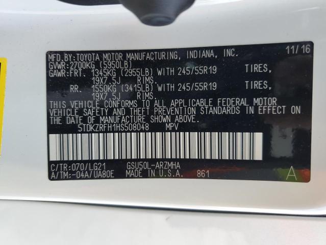 Photo 10 from auction – 2017 TOYOTA HIGHLANDER with VIN 5TDKZRFH1HS508048