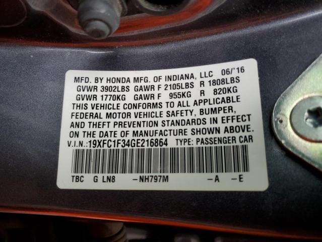 Photo 10 from auction – 2016 HONDA CIVIC EX with VIN 19XFC1F34GE216864