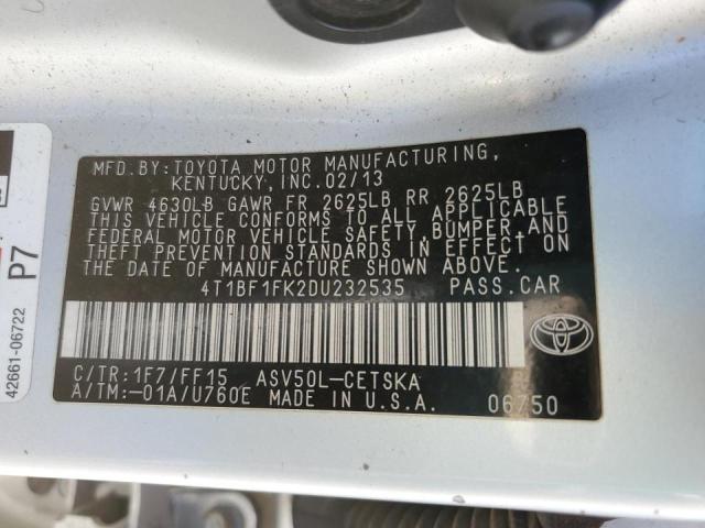 Photo 10 from auction – 2013 TOYOTA CAMRY L with VIN 4T1BF1FK2DU232535
