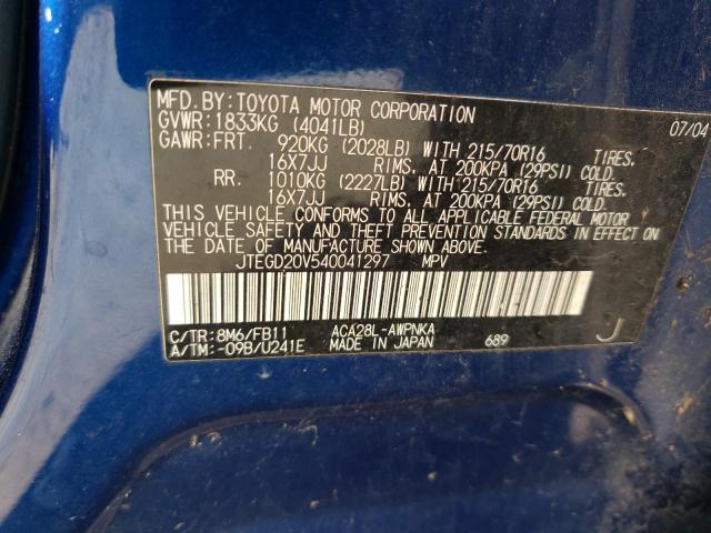 Photo 10 from auction – 2004 TOYOTA RAV4 with VIN JTEGD20V540041297