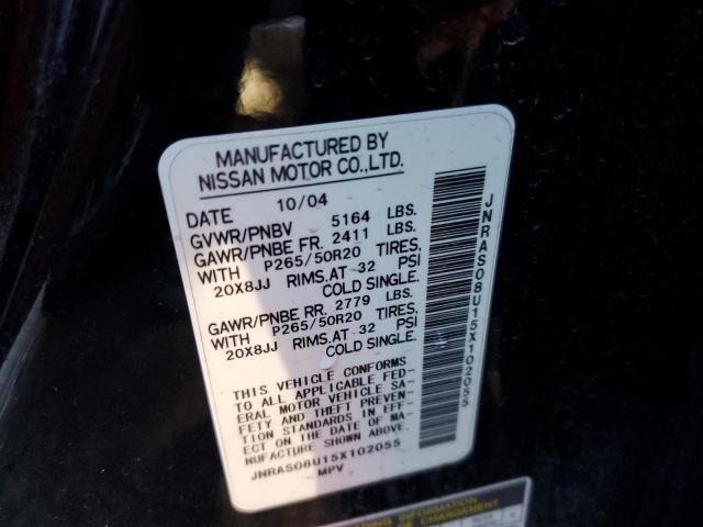 Photo 10 from auction – 2005 INFINITI FX35 with VIN JNRAS08U15X102055