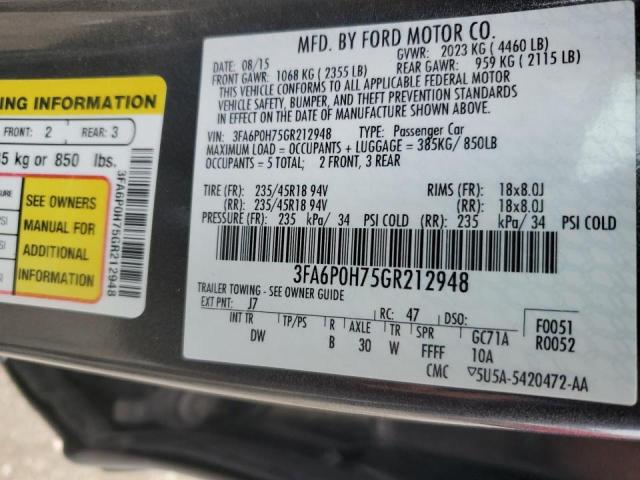 Photo 10 from auction – 2016 FORD FUSION SE with VIN 3FA6P0H75GR212948
