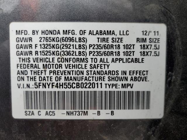 Photo 10 from auction – 2012 HONDA PILOT EXL with VIN 5FNYF4H55CB022011