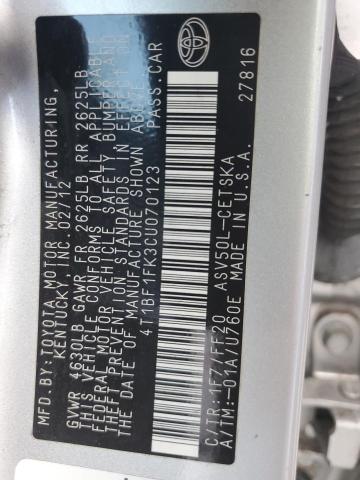 Photo 10 from auction – 2012 TOYOTA CAMRY BASE with VIN 4T1BF1FK3CU070123