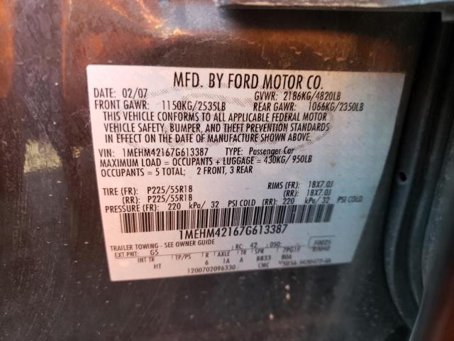Photo 10 from auction – 2007 MERCURY MONTEGO PR with VIN 1MEHM42167G613387
