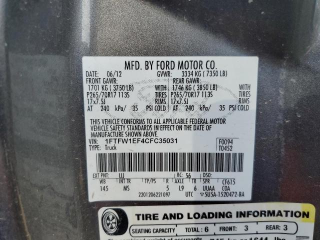 Photo 10 from auction – 2012 FORD F150 SUPER with VIN 1FTFW1EF4CFC35031