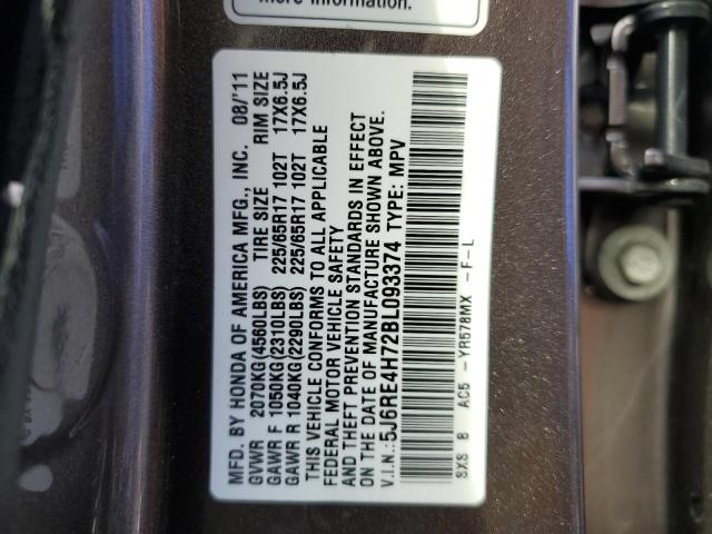 Photo 10 from auction – 2011 HONDA CR-V EXL with VIN 5J6RE4H72BL093374