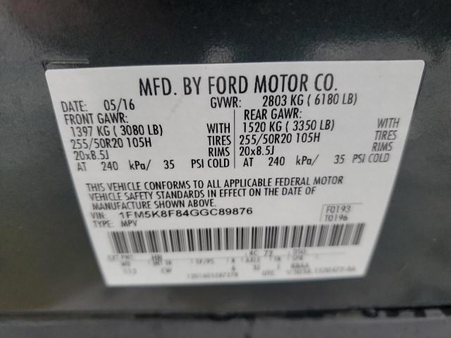 Photo 10 from auction – 2016 FORD EXPLORER L with VIN 1FM5K8F84GGC89876
