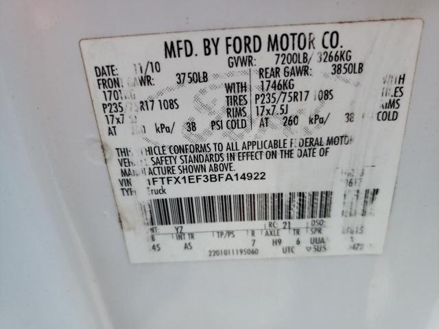 Photo 10 from auction – 2011 FORD F150 SUPER with VIN 1FTFX1EF3BFA14922