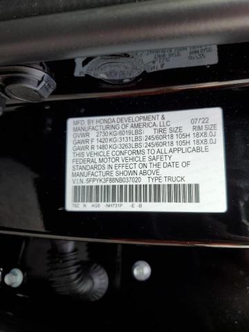 Photo 10 from auction – 2022 HONDA RIDGELINE with VIN 5FPYK3F88NB037020