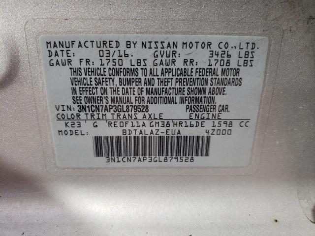 Photo 10 from auction – 2016 NISSAN VERSA S with VIN 3N1CN7AP3GL879528