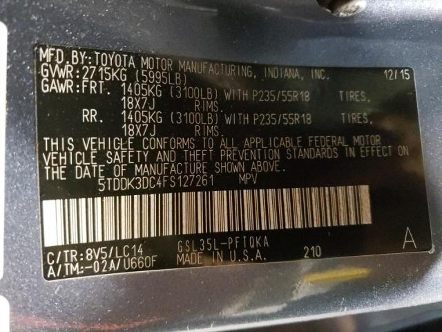Photo 10 from auction – 2015 TOYOTA SIENNA XLE with VIN 5TDDK3DC4FS127261