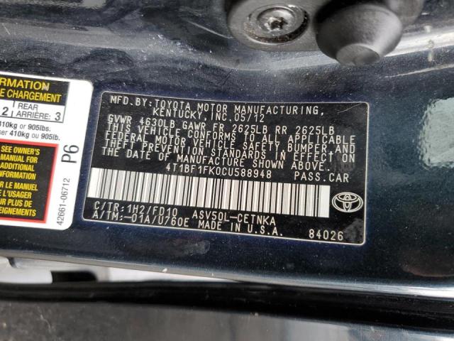 Photo 10 from auction – 2012 TOYOTA CAMRY BASE with VIN 4T1BF1FK0CU588948
