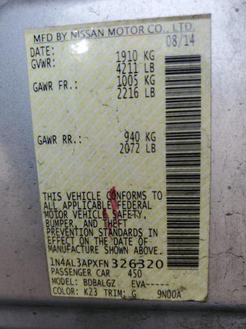 Photo 10 from auction – 2015 NISSAN ALTIMA 2.5 with VIN 1N4AL3APXFN326320