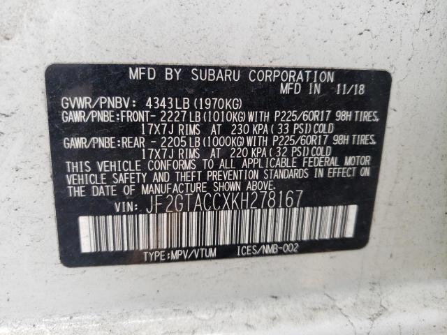 Photo 10 from auction – 2019 SUBARU CROSSTREK with VIN JF2GTACCXKH278167