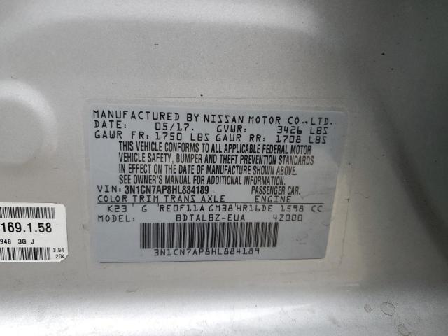 Photo 10 from auction – 2017 NISSAN VERSA S with VIN 3N1CN7AP8HL884189