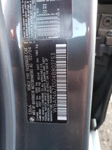 Photo 10 from auction – 2004 BMW 530 I with VIN WBANA73504B802753
