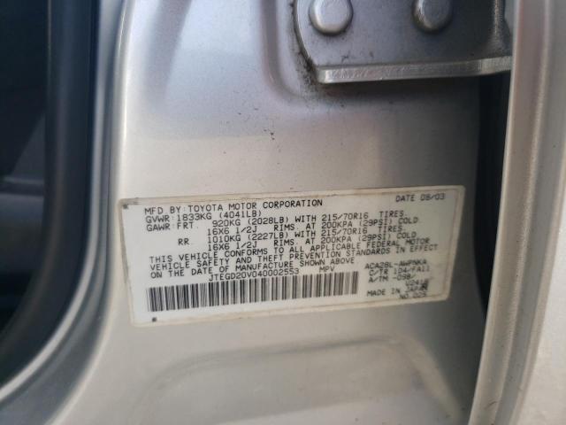 Photo 10 from auction – 2004 TOYOTA RAV4 with VIN JTEGD20V040002553